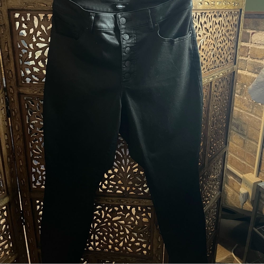 Express Black Coated Denim - Button Fly, 10 Curvy